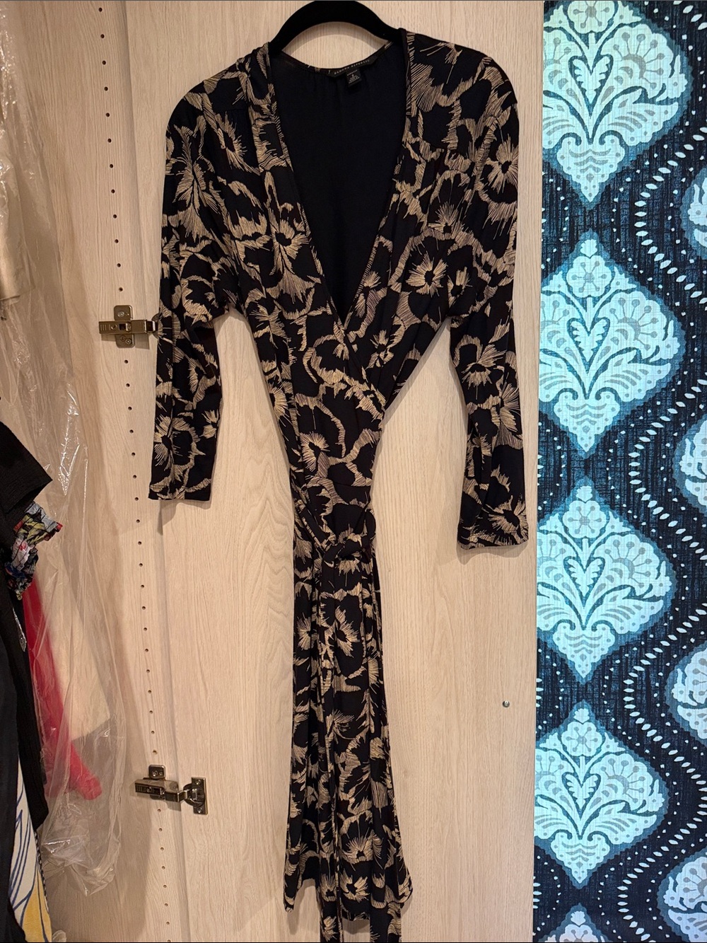 Banana Republic Black and Beige Floral Wrap Dress